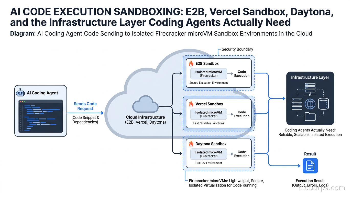 Diagram showing AI coding agent sending code to isolated Firecracker microVM sandbox environments in the cloud