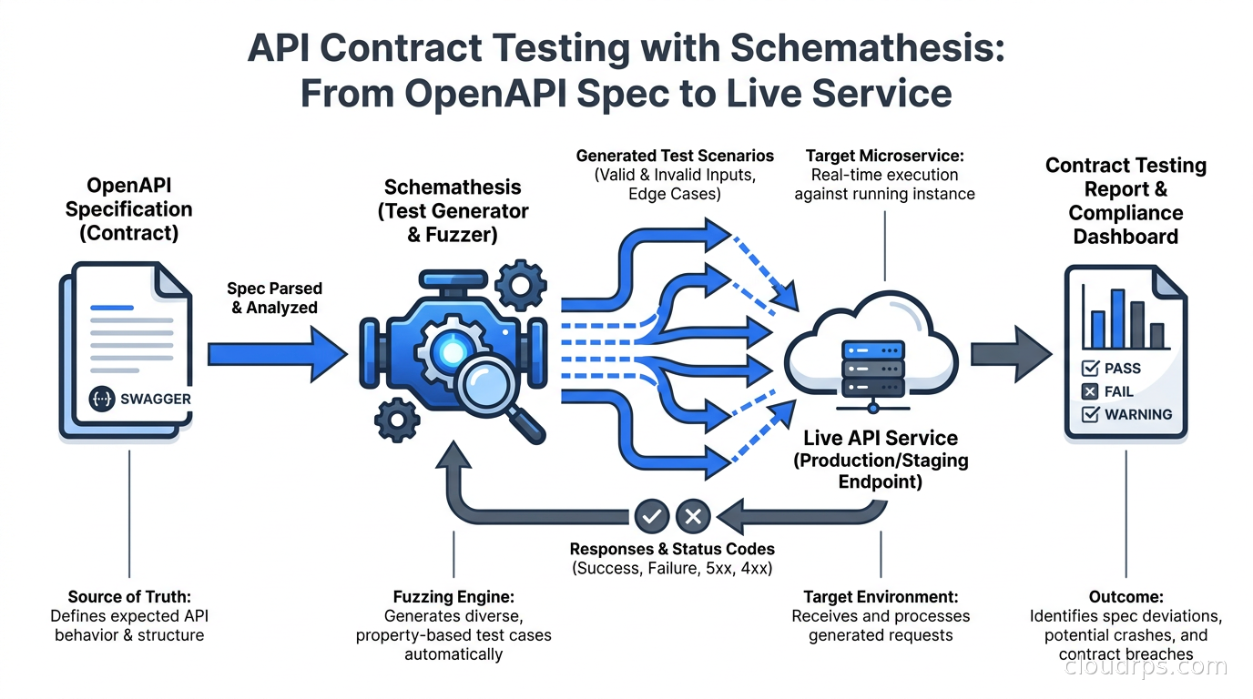 Schemathesis generating test cases from OpenAPI spec against a live API service