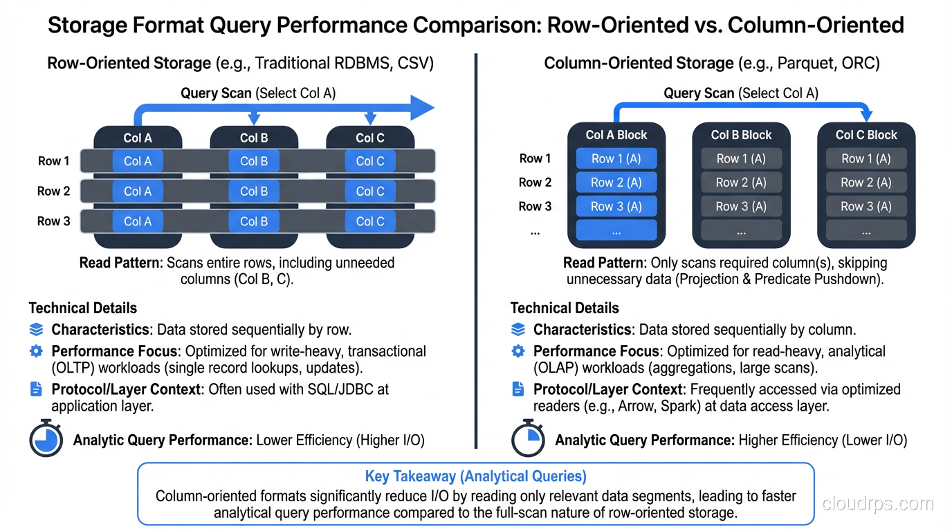 Comparison of query performance across different storage formats