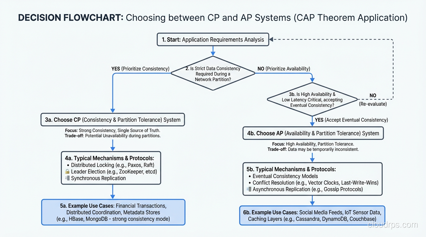 Decision flowchart for choosing between CP and AP based on application requirements