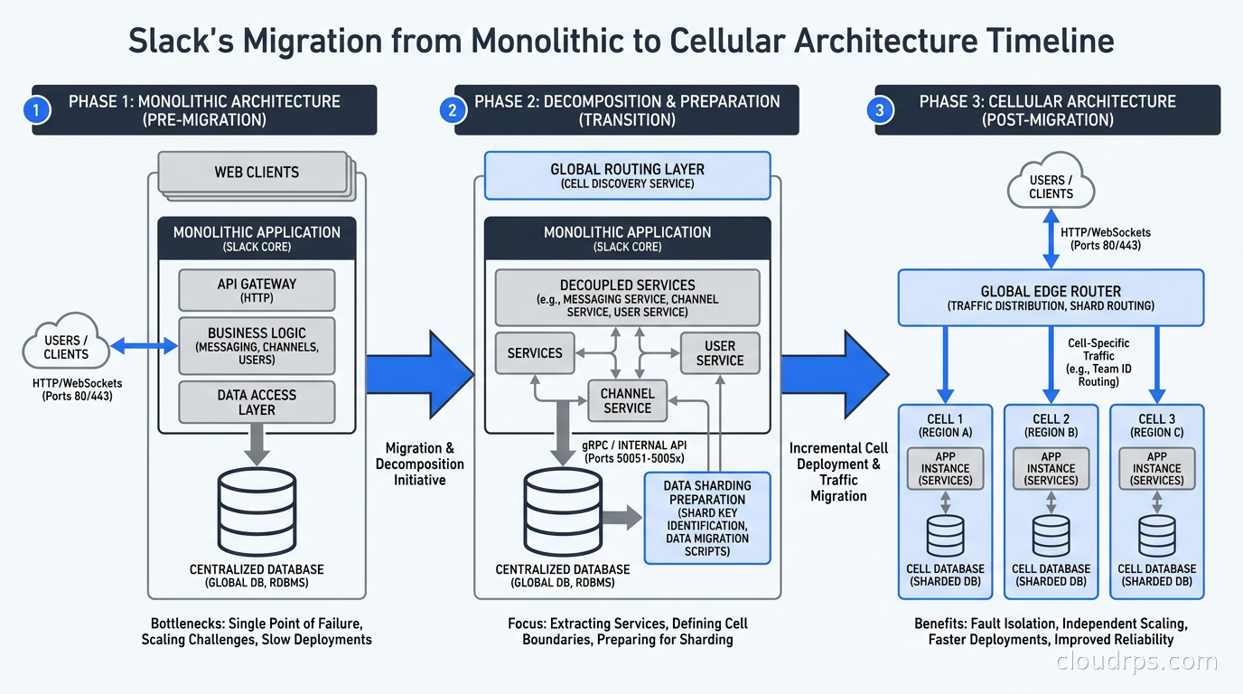 Slack&rsquo;s migration from monolith to cellular architecture timeline