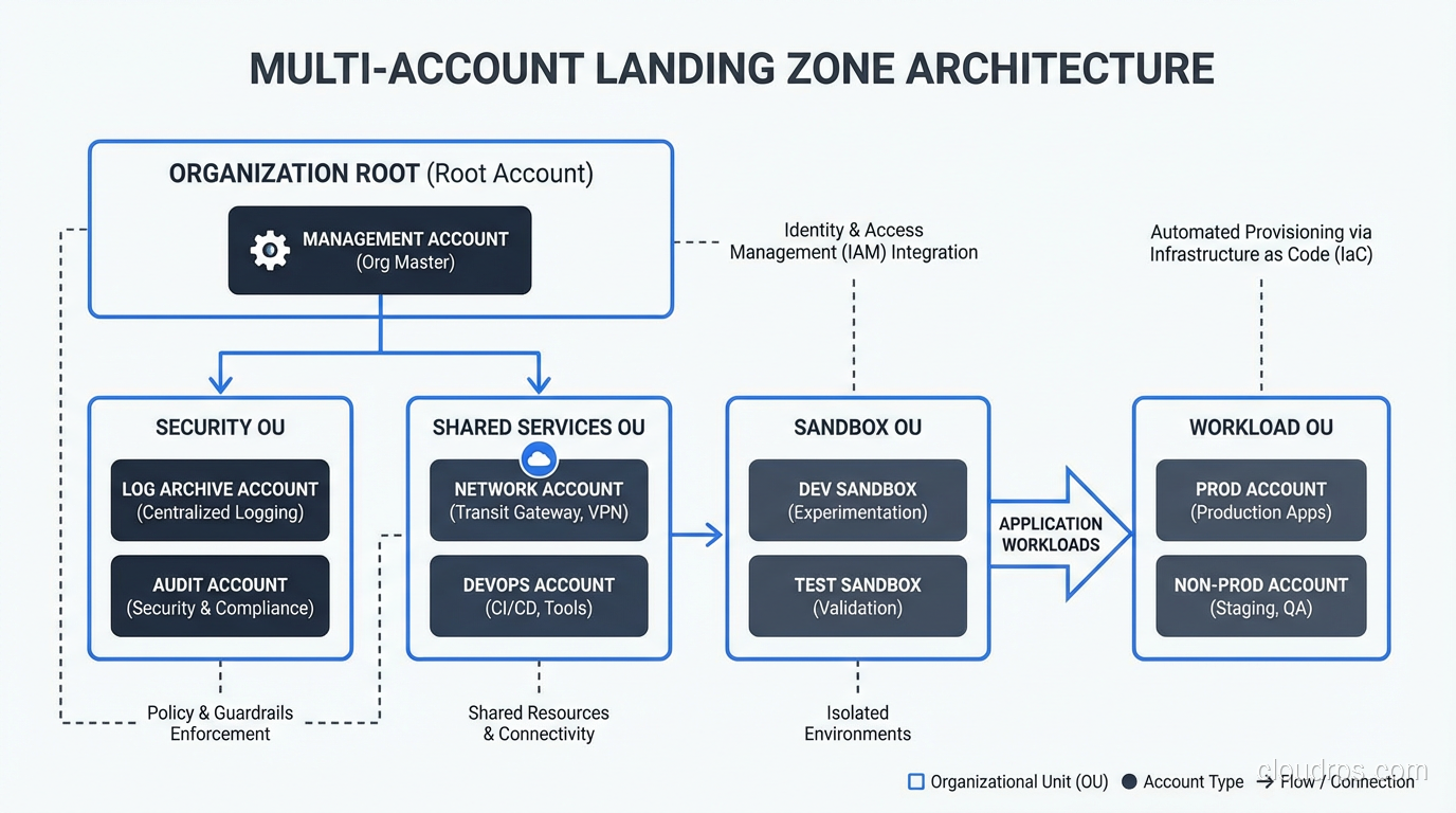 Multi-account landing zone architecture with organizational units and account types