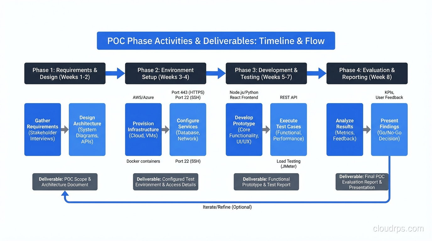 Timeline showing POC phase activities and deliverables