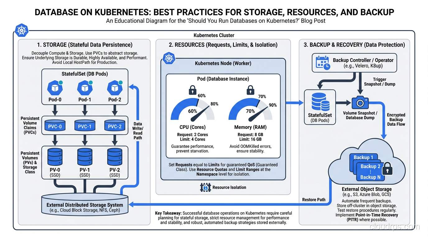 Database on Kubernetes best practices for storage, resources, and backup