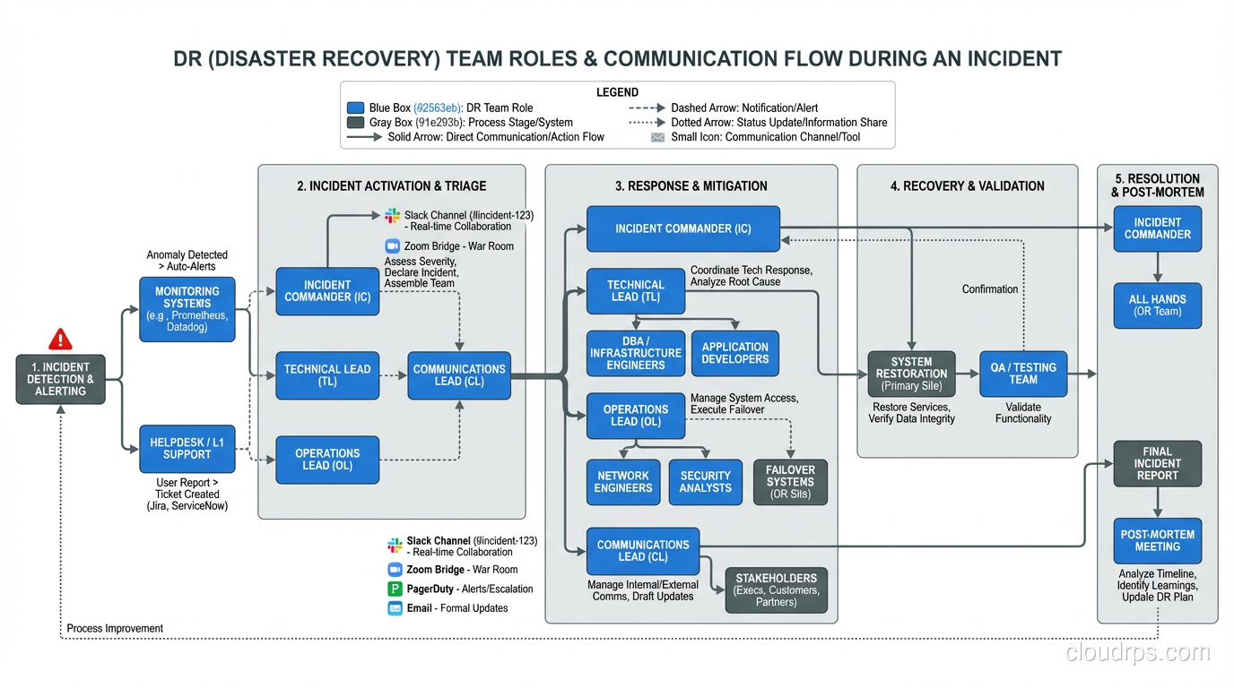 DR team roles and communication flow during an incident
