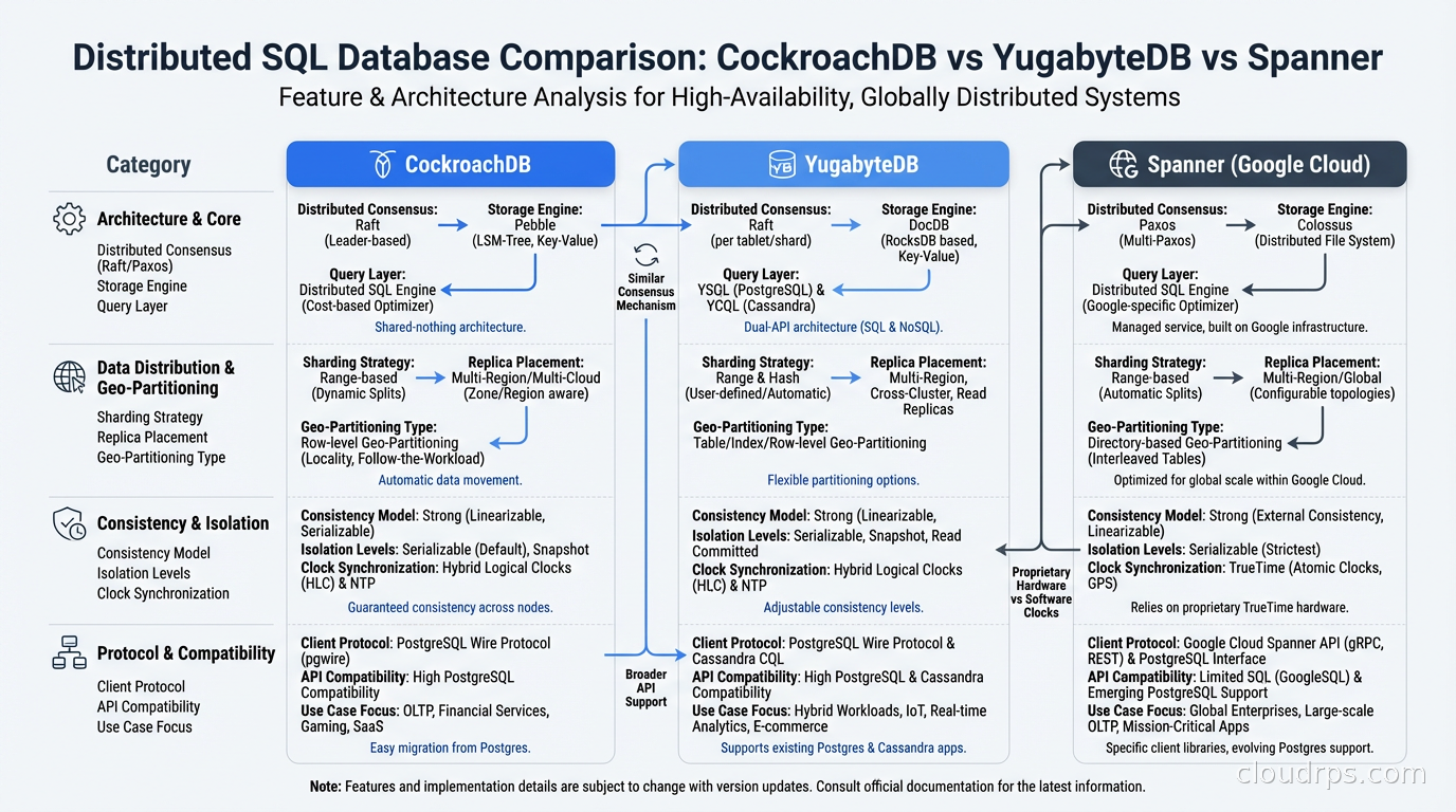 CockroachDB vs YugabyteDB vs Spanner feature comparison