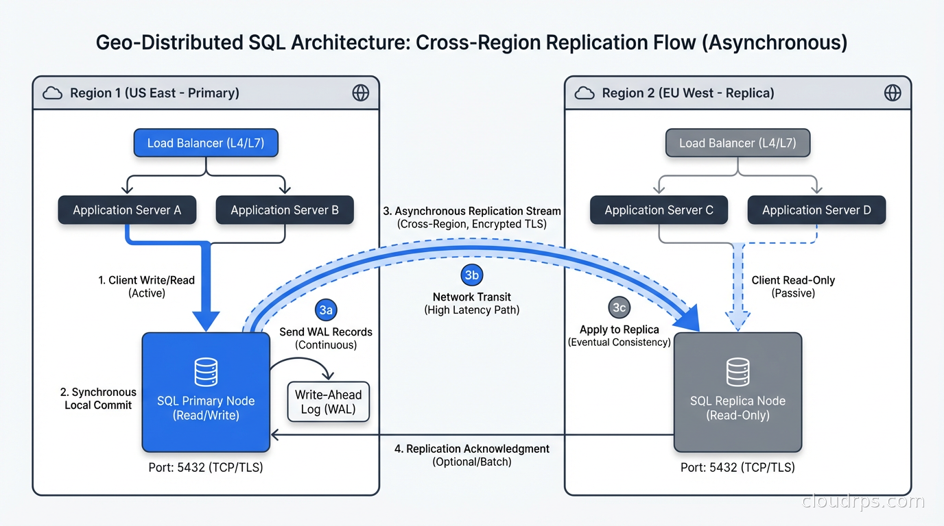 Geo-distributed SQL architecture with cross-region replication