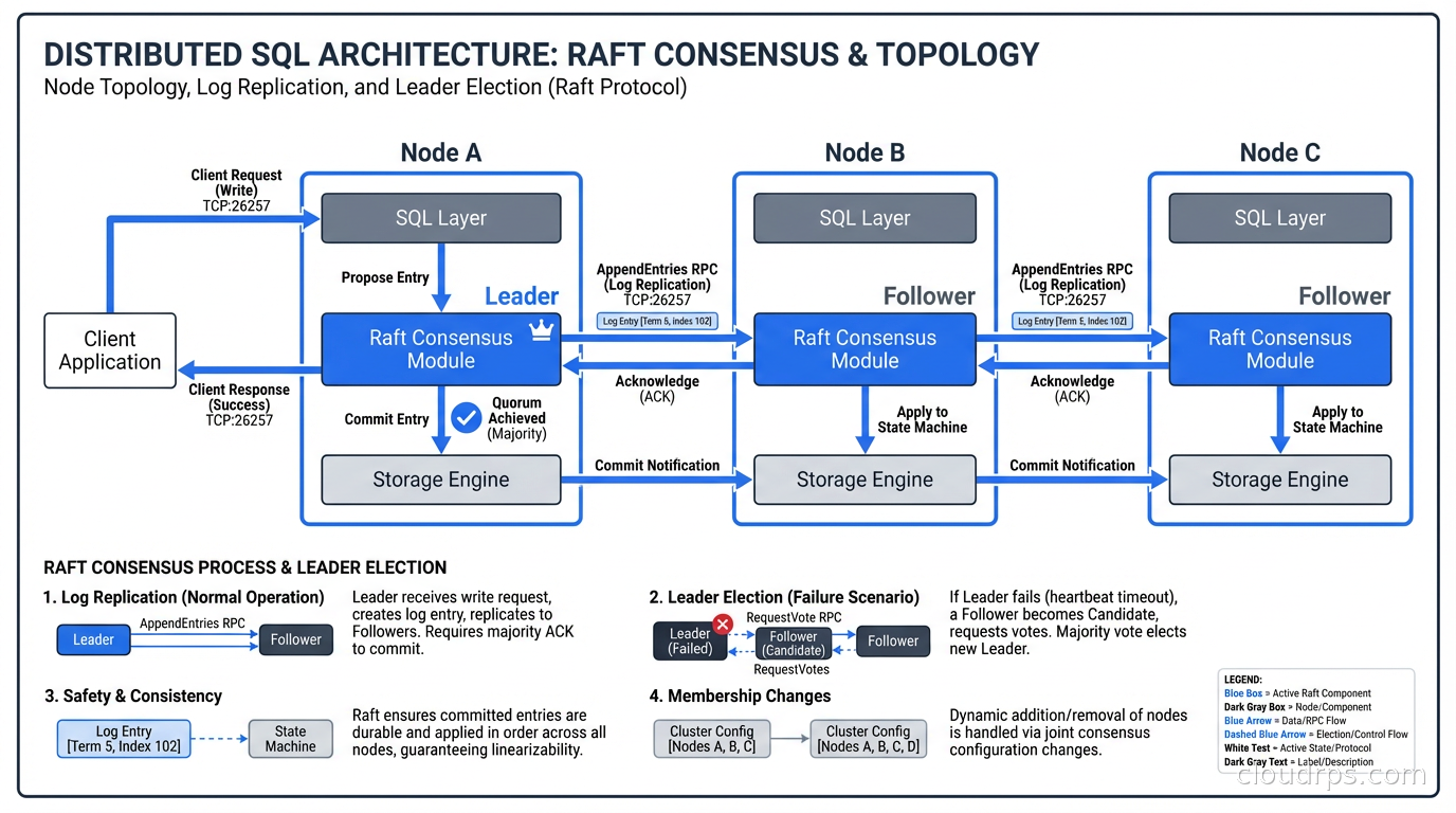 Raft consensus and distributed SQL node topology