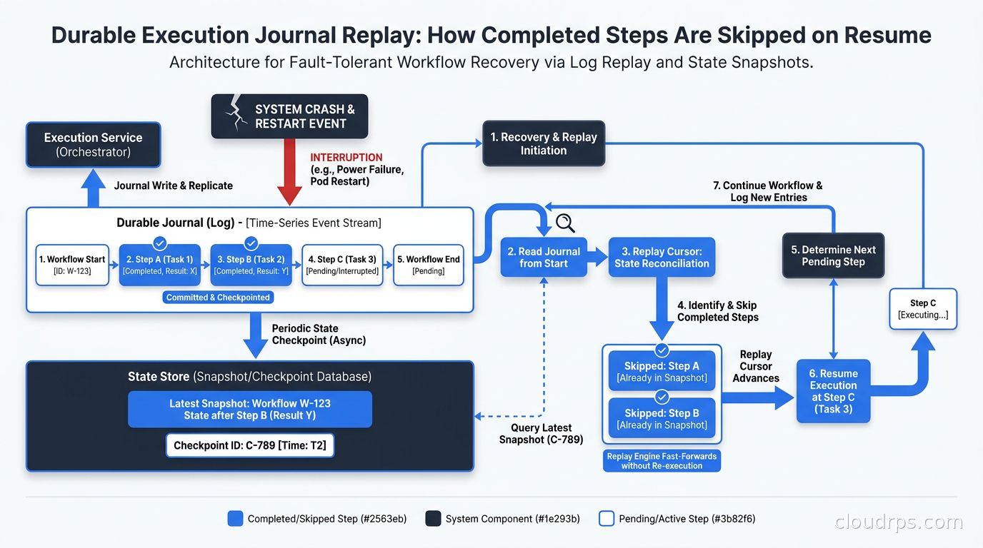 Durable execution journal replay: how completed steps are skipped on resume