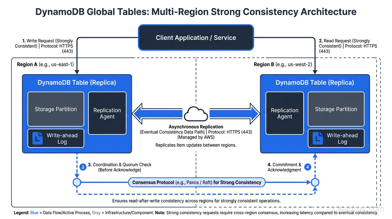 DynamoDB Global Tables with Multi-Region Strong Consistency architecture