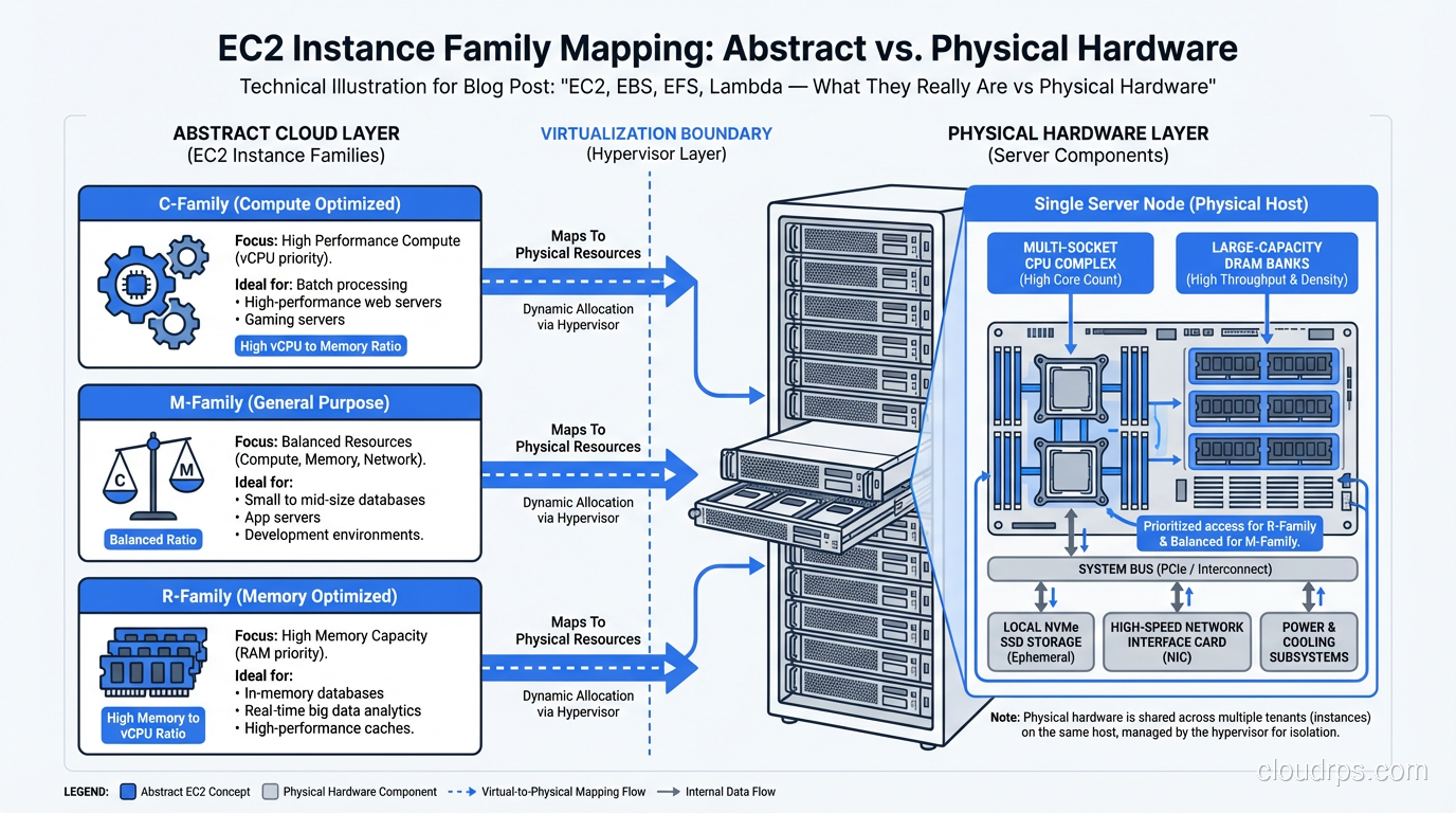 Mapping of EC2 instance families to their physical hardware configurations