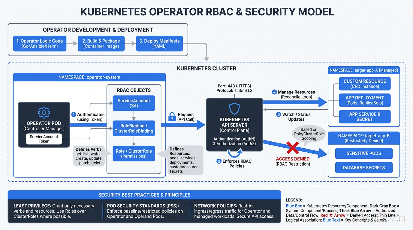 Kubernetes operator RBAC and security model diagram