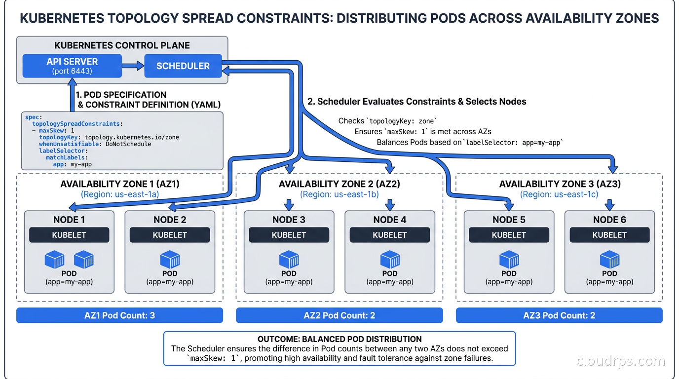 Topology spread constraints distributing pods across availability zones in Kubernetes