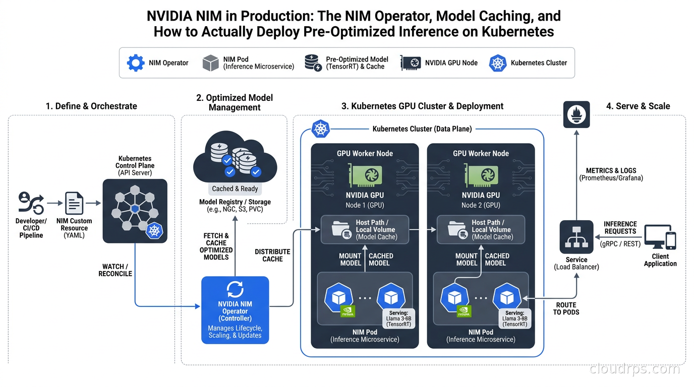 NVIDIA NIM Operator deploying inference microservices on a Kubernetes cluster with GPU nodes