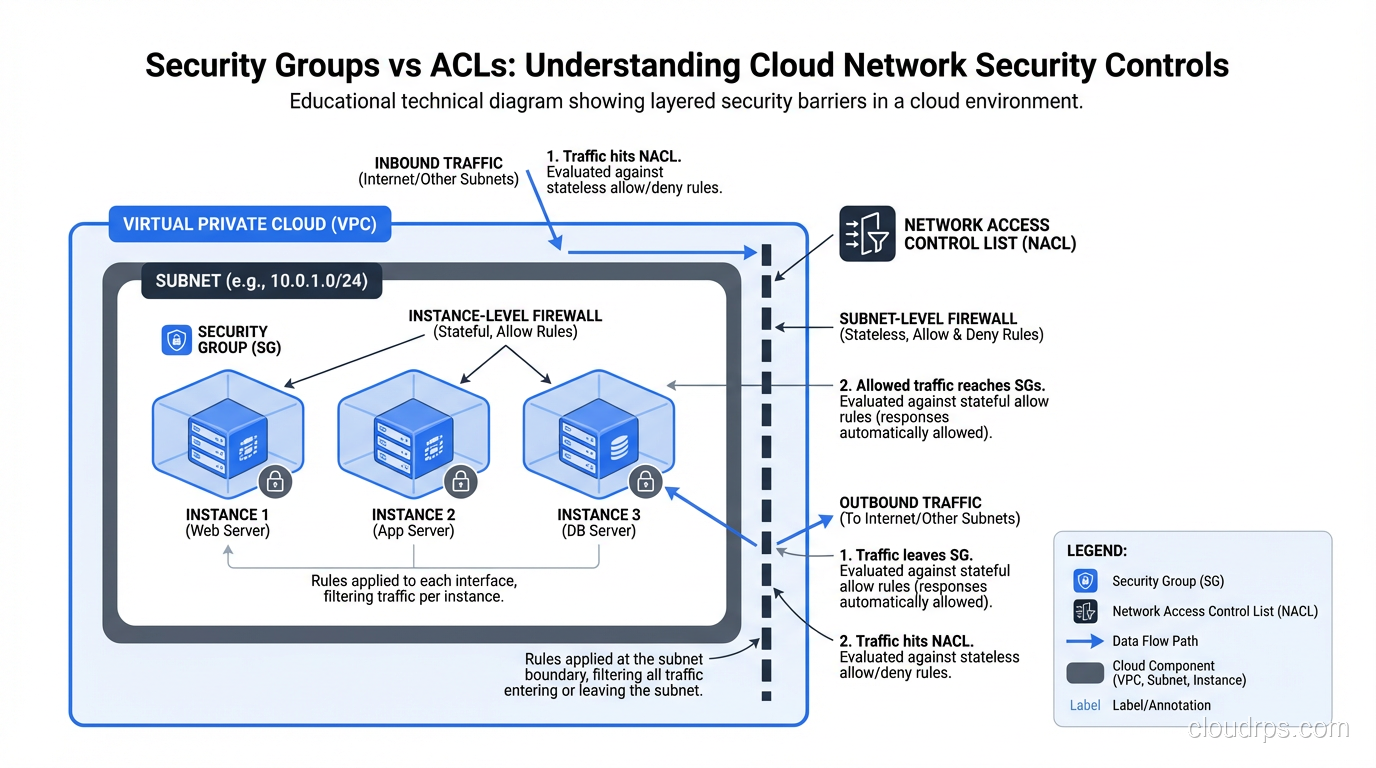 Security groups wrapping instances within a subnet, with NACLs at the subnet boundary