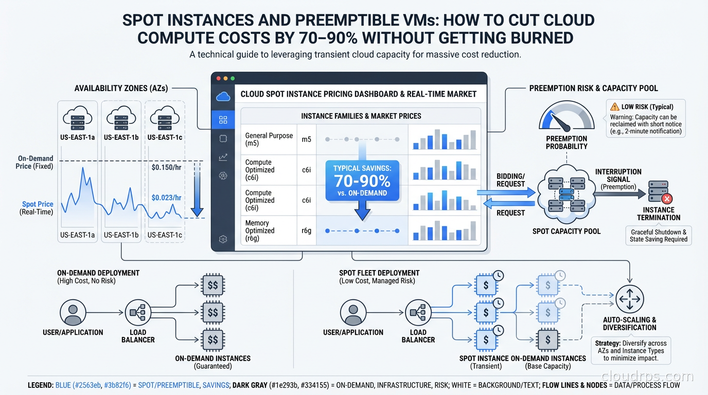 Cloud spot instance pricing dashboard showing real-time market prices across availability zones and instance families