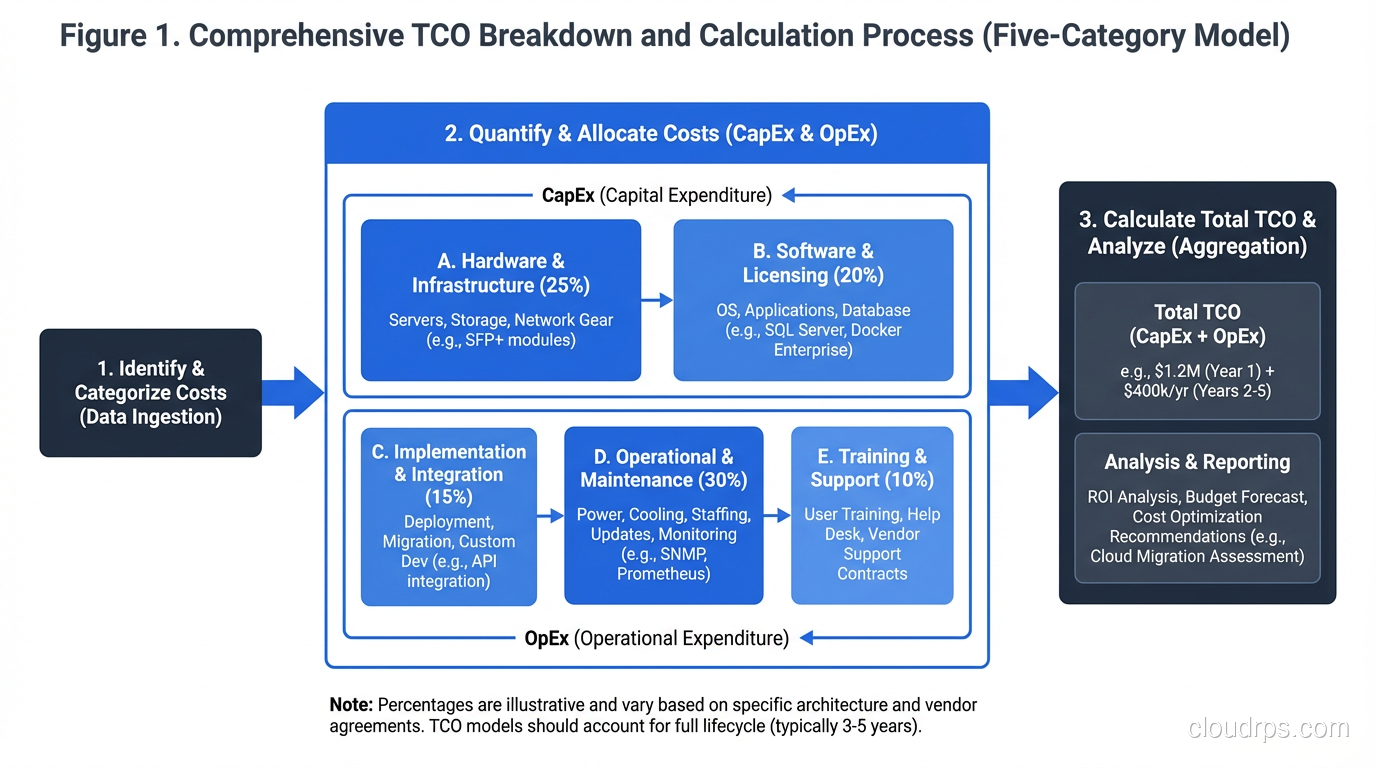 TCO breakdown showing five cost categories with relative proportions