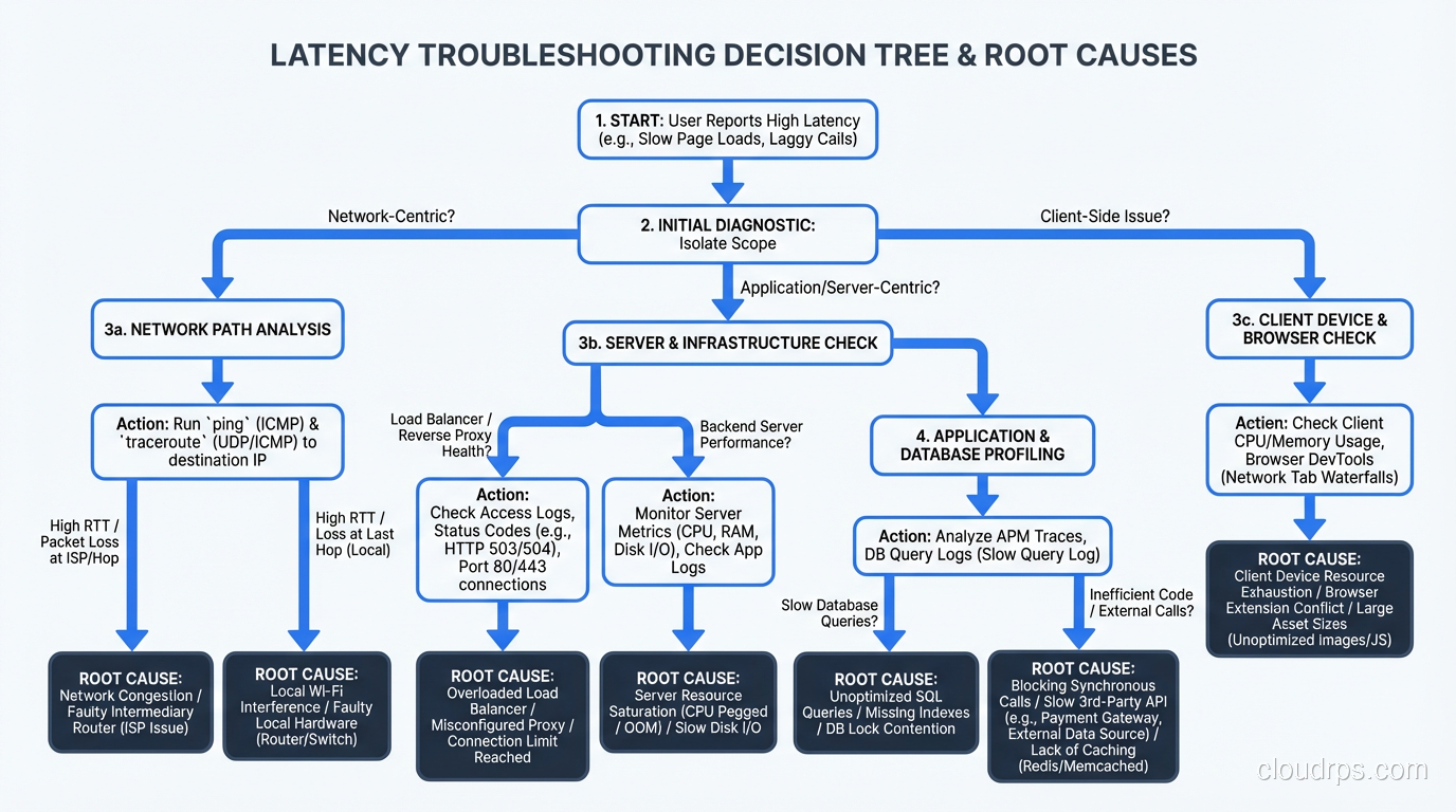 Decision tree for latency troubleshooting showing common root causes