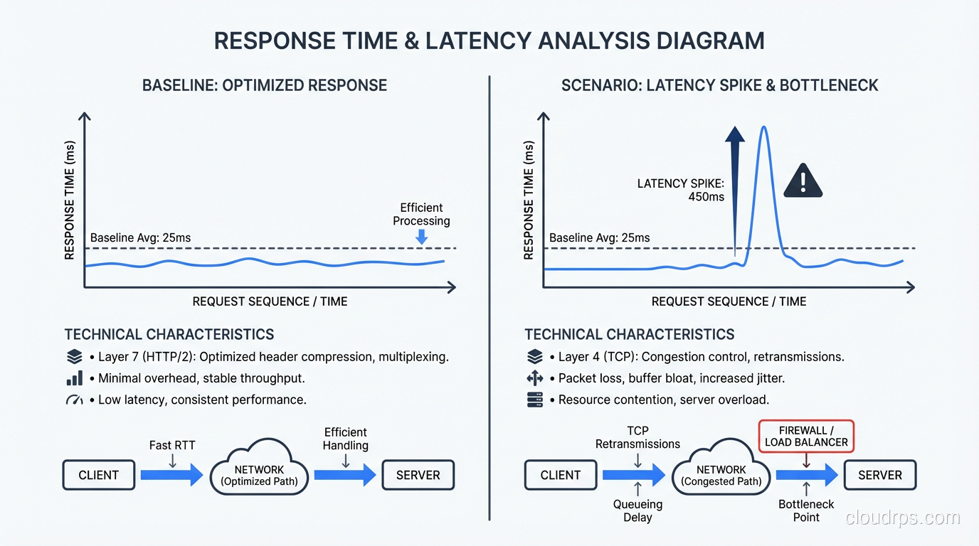 Response time chart showing latency spike with baseline comparison