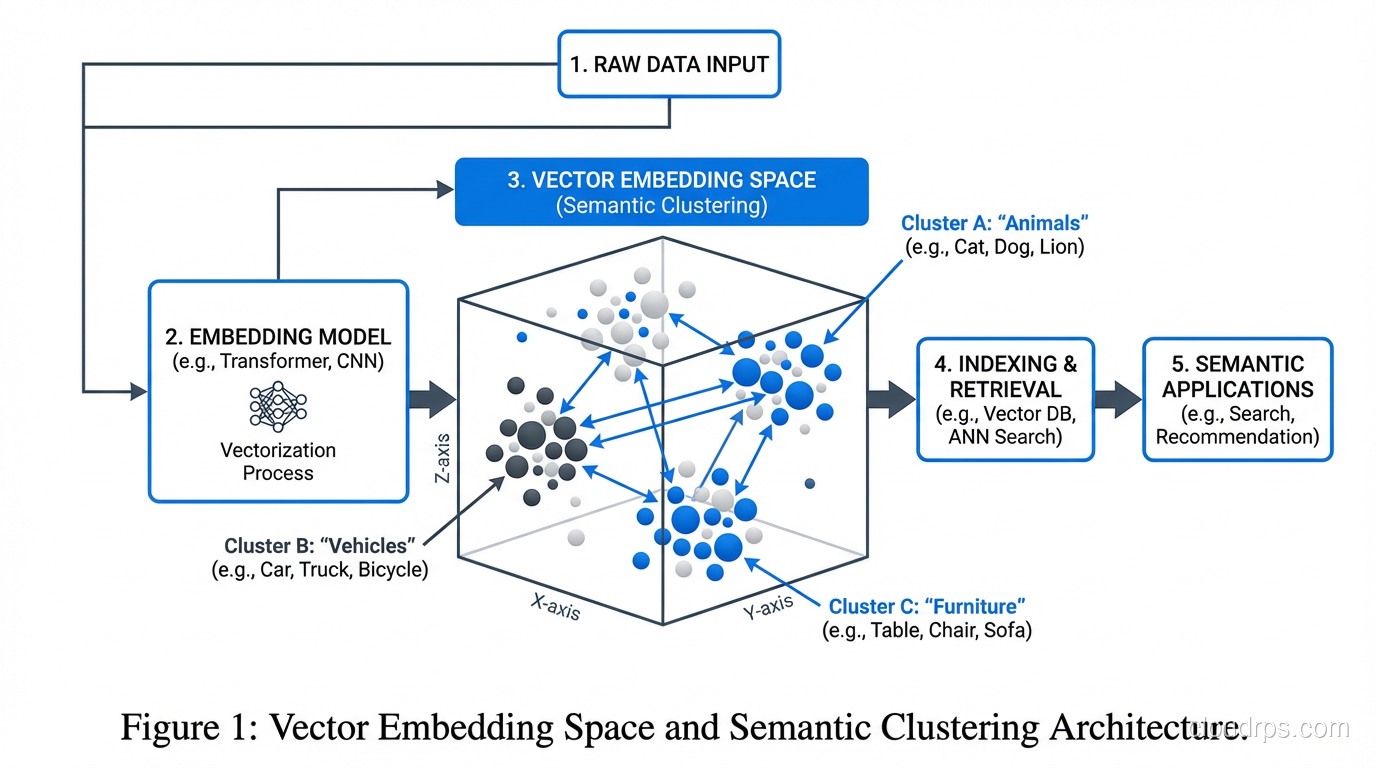 Vector embedding space showing semantic clustering