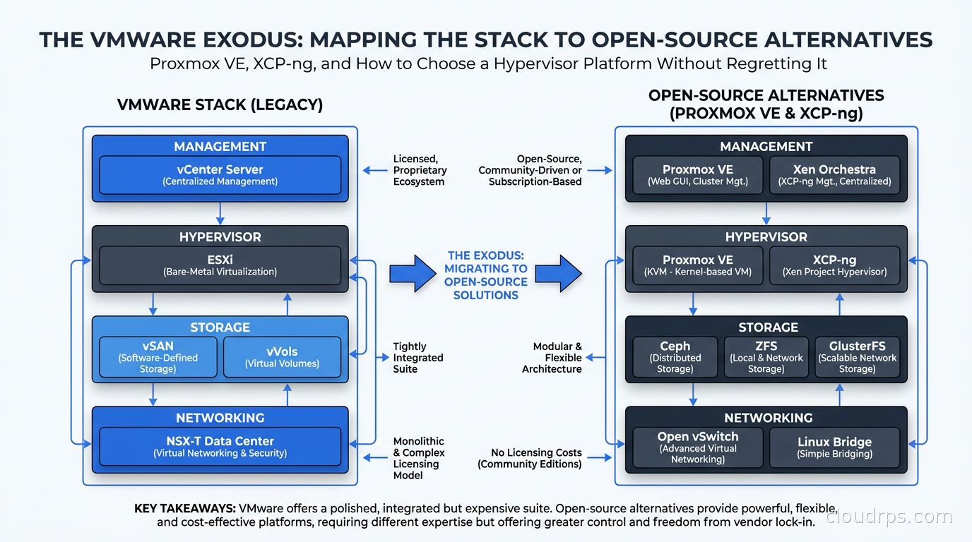 VMware stack breakdown versus open-source alternatives mapping each component