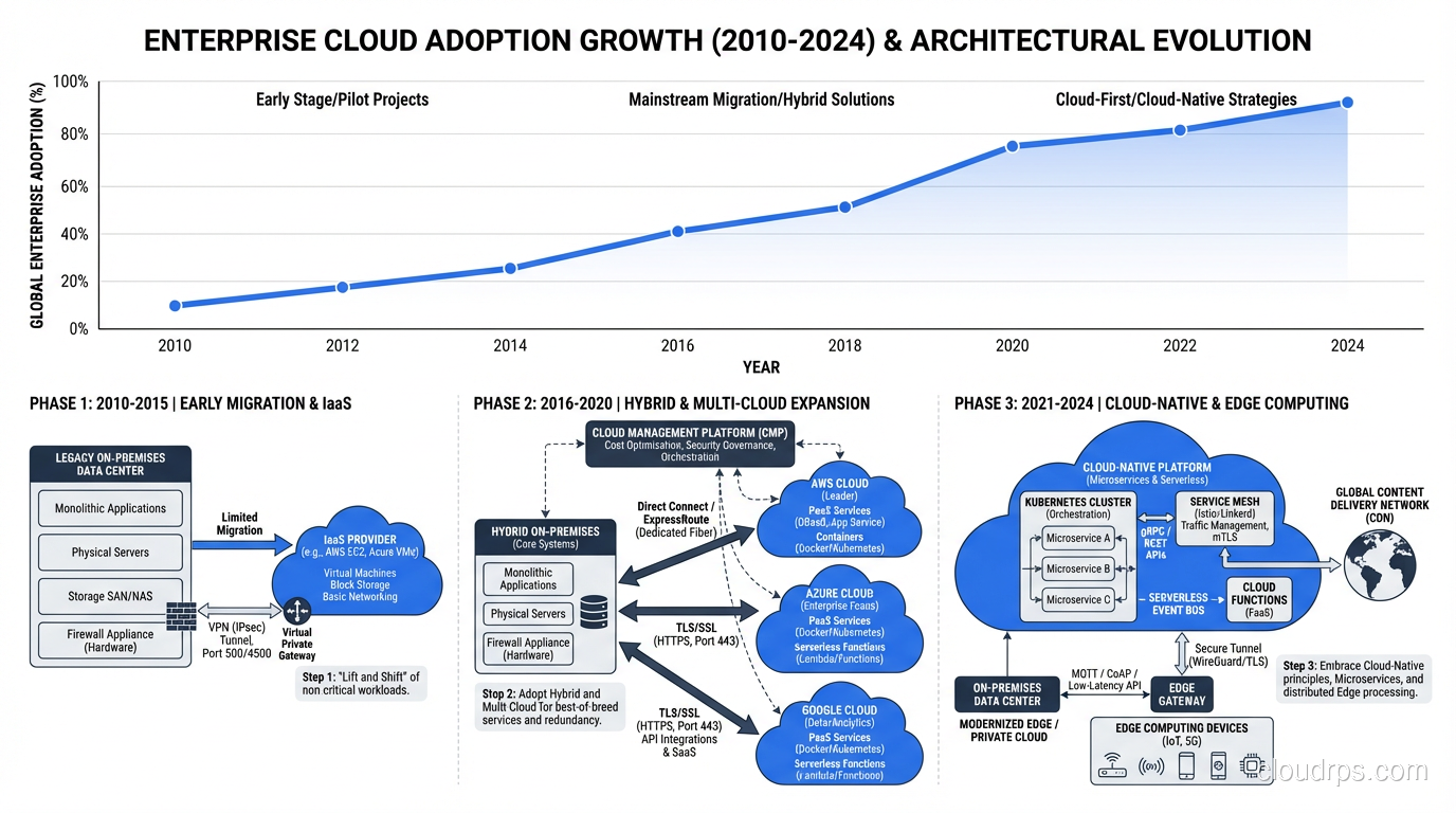 Graph showing enterprise cloud adoption growth from 2010 to 2024