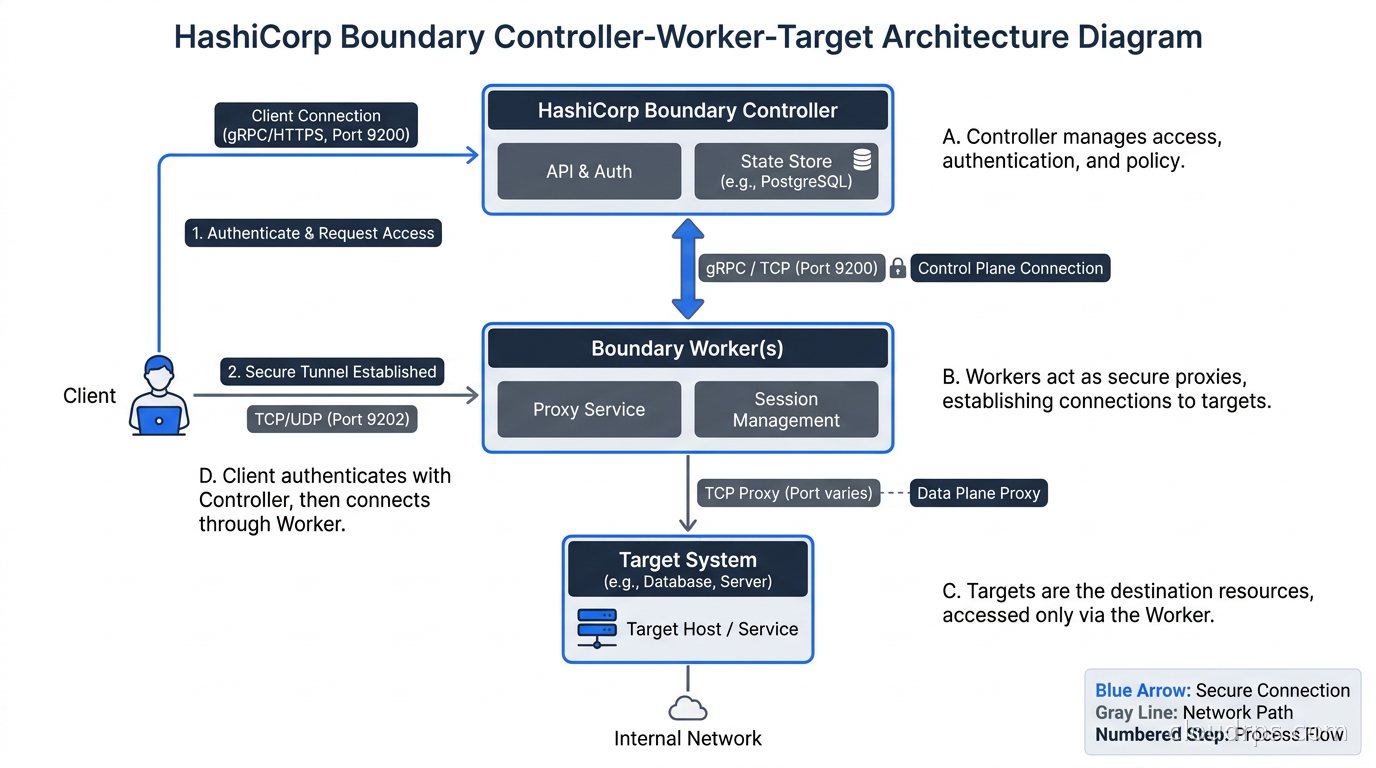 HashiCorp Boundary controller-worker-target architecture